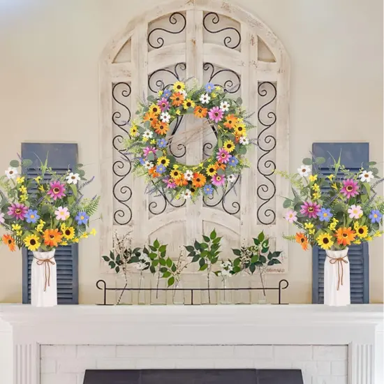 4 Bundles Artificial Summer Tabletop Floral Arrangements Daisy Flowers Bouquet, 20 Inch Fake Silk Summer Flowers Faux Wildflowers Floral Arrangements {5}