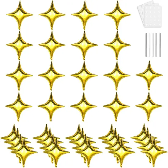 50Pcs 10 Inch Gold Star Foil Balloons Gold Star Shape Mylar Balloon Kit with 60Pcs Balloon Glue Point and 5Pcs Straws for Birthday Baby Shower Engagement Anniversary Wedding Party Decoration {1}