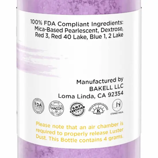 Bakell - Purple Purple Luster Dust (4g, 1x Pump) Edible Vegan Dust & Paint for Baking, Desserts and Beverages {6}