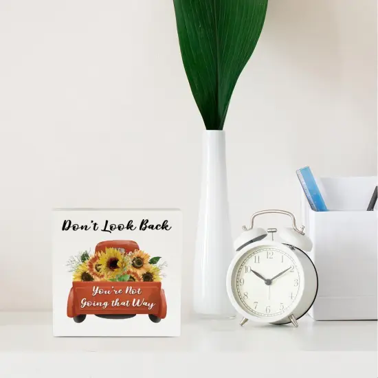 Inspirational Sunflower Decor Sunflower Gifts Sunshine Wood Box Sign 5 x 5 Inches Desk Decor for Tiered Tray Rustic Country Wooden Square Sign Summer Decorations for Home Farmhouse Restaurant {3}