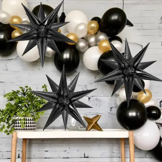72 Pcs Black Star Balloons Foil Explosion Balloons Magic 12 Point Star Cone Balloon Arch Garlands Large for Birthday Wedding Anniversary Graduation Halloween Party Decorations Backdrops {4}