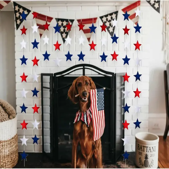 Red White & Blue Decorations, 78ft Patriotic Star Garland, 6 Strings Star Streamers Banner Hanging Decoration for 4th of July, Labor Day, Patriot Day, Memorial Day, Party Decor {2}