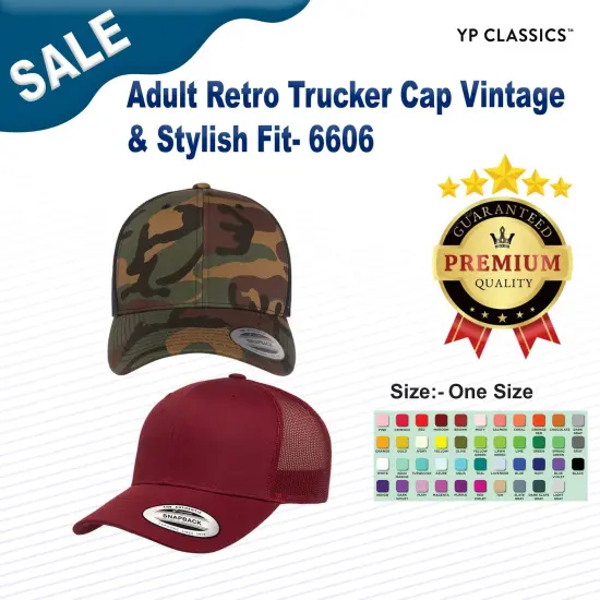 YP Classics&reg; Adult Retro Trucker Cap Vintage & Stylish Fit RED/ WHITE {2}