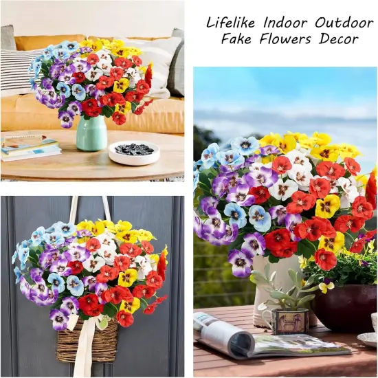 12 Bundles Summer Bouquets Artificial Flowers Pansy, 11.7in Outdoor UV Resistant Fake Small Wild Flower Daisy {4}