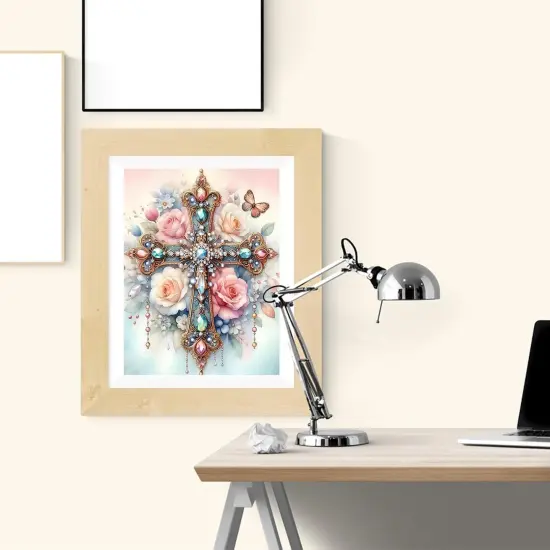 DIY Cross Paint by Numbers Kit on Canvas for Adults,Easy Flowers Cross Paint by Number Kits for Beginners,Digital Oil Painting Kits for Home Wall Decor 16X20 Inch. {5}