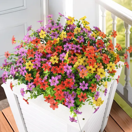 Summer Potted Artificial Flowers for Outdoors, 12 Bundles Multicolor Faux Silk Flower Spring Summer Decoration {4}