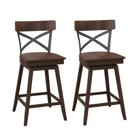 Swivel Bar Stools with Backrest & Footrest, Set of 2 {1}