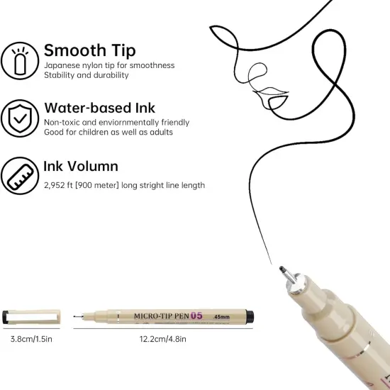 [12 Colors] 05 Micro, Fineliner Pen Set Ink, Fine Point Pen,Multi-liner, Sketching, Anime,Artist Illustrating/Technical Drawing,Office Documents {3}