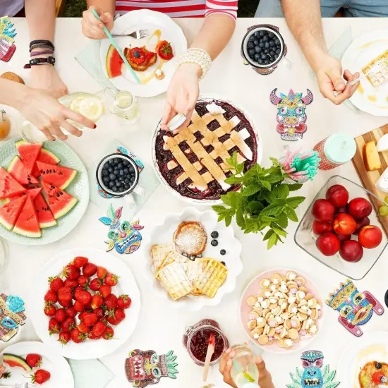 10 Pcs Summer Tiki Shaped Diamond Art Coasters Kits DIY Hawaii Diamond Dots Art Coasters with Holder Christmas Crafts {5}