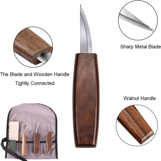 Wood Carving Kit 29 in-1 Wood Carving Tools with 3 Pcs Wood Carving Knives & 12PCS Detail Knives，Basswood Blocks & Gloves & Roll Bag & Strop Block & Polishing Compound Whittling Deluxe Kit {4}