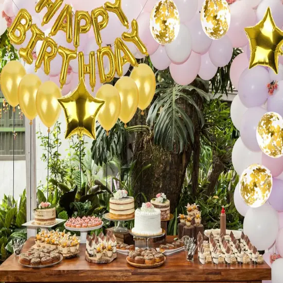 Happy Birthday Balloon Banner Golden Letters Set Mylar Balloon Birthday Party Supplies {3}
