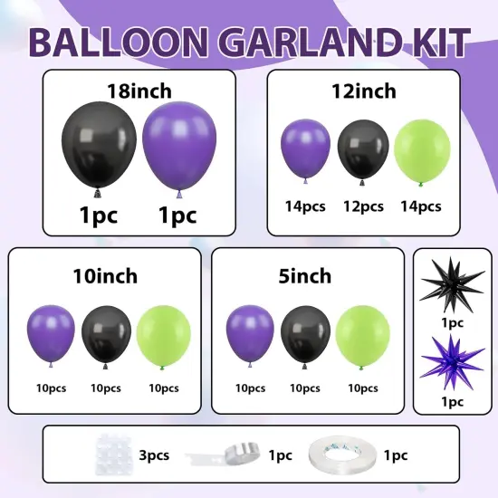Black Purple Green Balloon Arch Kit, Star Foil Balloons for Kids Boy Monster Theme Birthday Decorations Baby Shower Wedding Anniversary Engagement Graduation Celebrations Party Supplies {1}