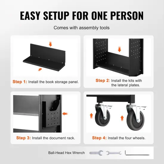 Library Book Storage Cart Book Shelf Book Organizer Trolley with 3 Flat Shelves {5}