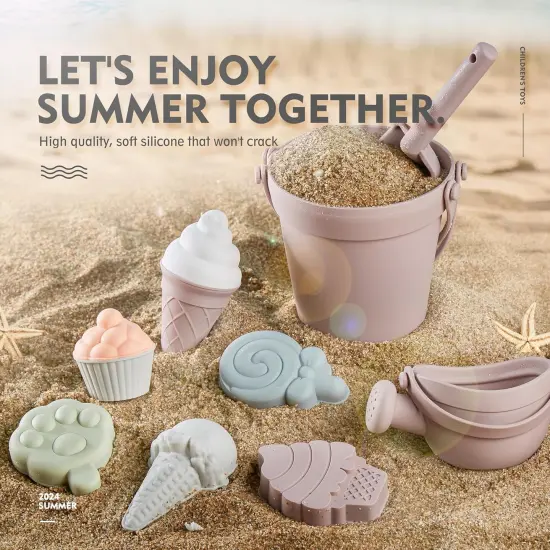 17Pcs Summer Silicone Beach Toys,Modern Baby Beach Toys,Travel Friendly Beach Set,Silicone Bucket, Watering Can, Shovel, 12 Sand Molds, Beach Bag,Silicone Sand Toys for Toddlers, Kids (Pink) {3}