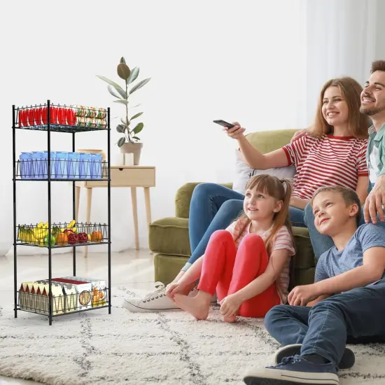 4-Tier Metal Water Bottle Organizer &ndash; Freestanding Floor Storage Rack for Kitchen, Pantry, or Bathroom | Adjustable Dividers & Feet, Rust-Proof Black Design (12.5"x16.7"x46.2") {1}