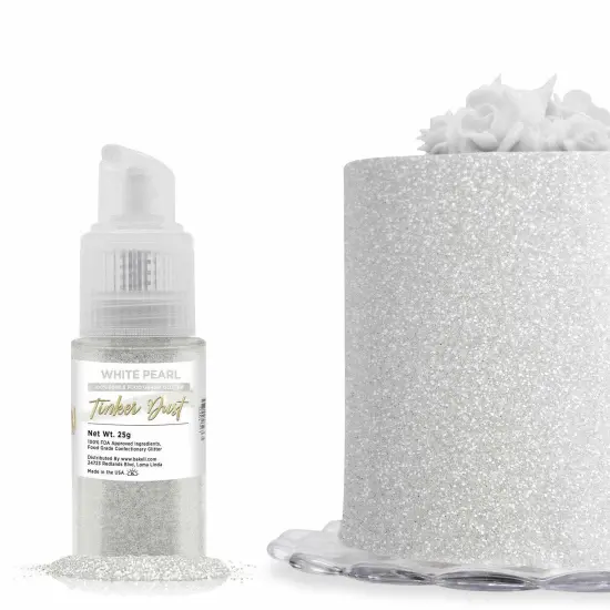 Bakell - White Pearl Tinker Dust Edible Glitter (25g, 1x Mini Spray Pump) for Food, Desserts, and Beverages! {1}