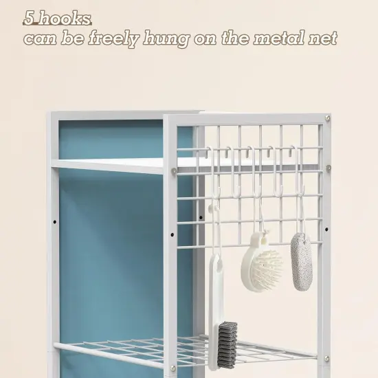 3-Tier Laundry Room Storage Rack with Hooks & Storage Bags - White Space-Saving Shelves for Detergent, Towels, Supplies - Multifunctional Organizer for Bathroom, Kitchen, Garage {4}