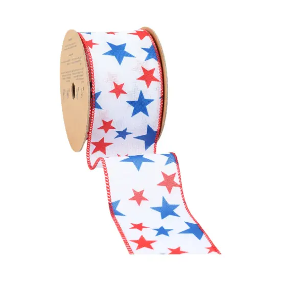 LaRibbons 2 1/2" Wired Ribbon | Red/White/Blue Stars | 10 Yard Roll {11}