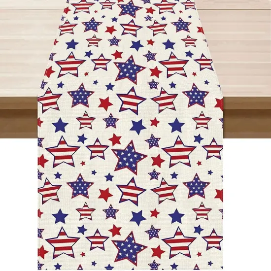 America Stars Patriotic 4th of July Memorial Day Independence Day Table Runner Decoration for Home Kitchen Holiday Party 13x72 Inch {1}