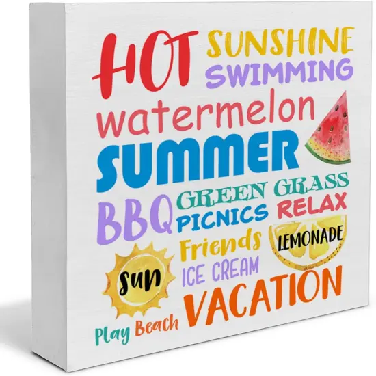 Country Summer Wood Sign Decor Desk Sign Summer Subway Wood Block Sign Summer Words Signs Rustic Home Shelf Wall Decoration {1}
