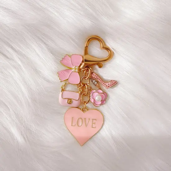 Wrapables Pink Charms Love Heart High Heel Handbag Keychain {3}