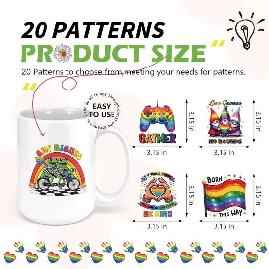 LGBT Pride UV DTF Stickers - 20 Sheets Gay Pride Rainbow Uvdtf Cup Wraps for 16 oz Glass Water Bottle, LGBTQ Equality Parades Funny Cat Butterfly Transfer Sticker Decals Mug Decor Gift for Lesbian {4}