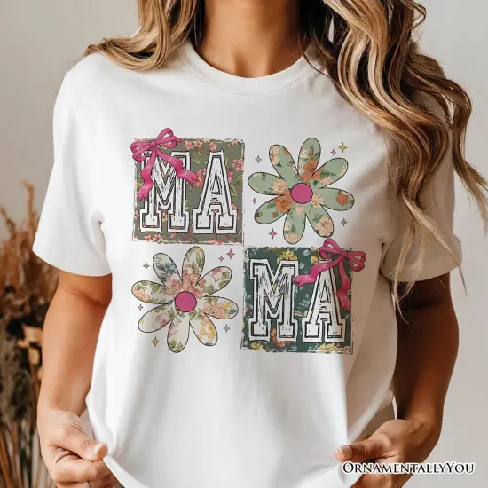 Floral Mama Coquette T-Shirt, White and Natural Boho Tee for Sweet and Stylish Moms {5}