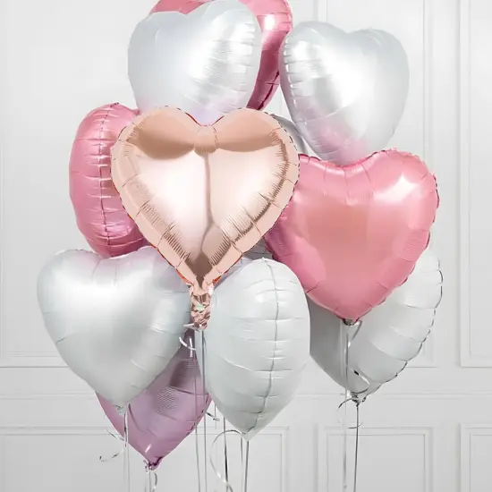 Pink White Heart Balloons, 18 Inch White Rose gold Heart Shape Balloon, 12PCS Pink and Rose Gold Helium Mylar Heart Balloon for Birthday Baby Shower Engagement Wedding Valentine Party Decoration {4}