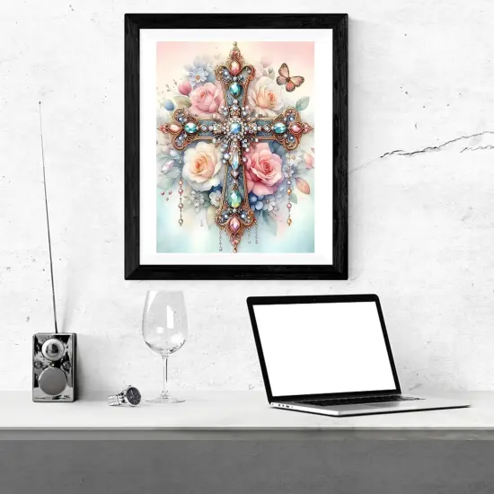 DIY Cross Paint by Numbers Kit on Canvas for Adults,Easy Flowers Cross Paint by Number Kits for Beginners,Digital Oil Painting Kits for Home Wall Decor 16X20 Inch. {4}