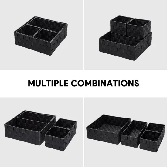 Summer Woven Storage Baskets for Organizing, Small Black Baskets Cube Bin Container Tote Organizer Divider for Drawer, Closet, Shelf, Dresser, Set of 4 {2}