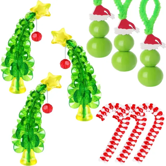 Christmas Crafts for Kids Adults,30 Sets Christmas Beaded Ornament Kit for Kids to Make-Including 12 PCS Green Monster/6 PCS Tree/12 PCS Candy Cane,Christmas Tree Decorations (Assembly Needed) {1}