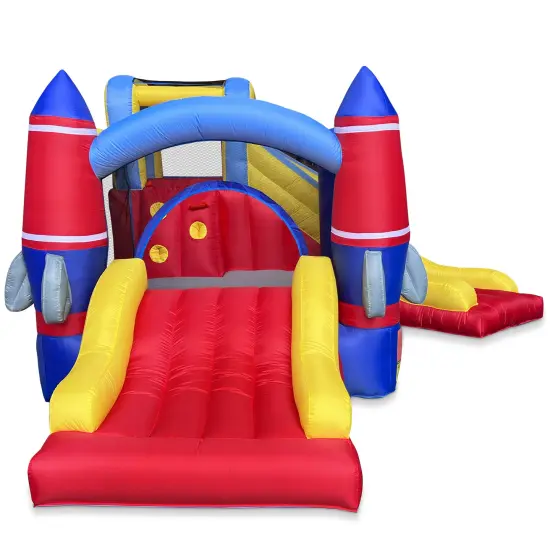 Cloud 9 Inflatable Rocket Bounce House with Blower, Bouncer for Kids with Two Slides and Large Jumping Area {2}