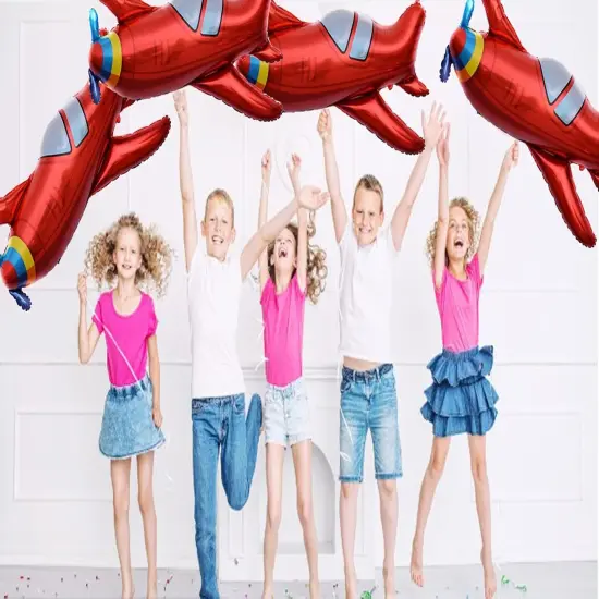 4 Pcs Large Red Airplane Helicopter Plane Mylar Foil Balloon Aviator Adventure Themed Birthday Party Decorations {5}