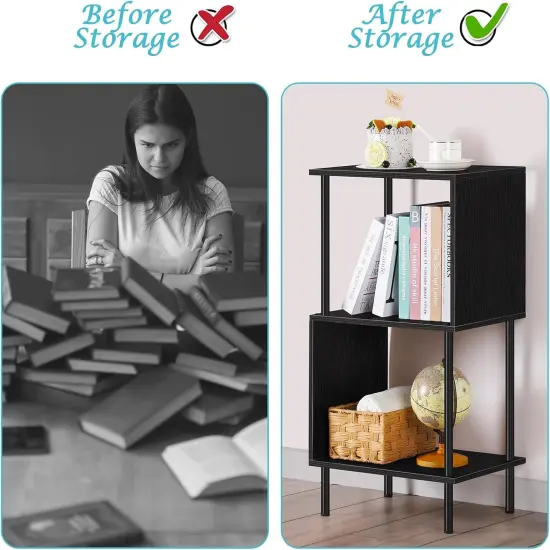 3-Tier S-Shaped Small Bookshelf &ndash; Compact Black Bookcase Organizer for Home Office, Kids&rsquo; Room, Living Room (15.7&rdquo;x11.8&rdquo;x31.8&rdquo;) {4}