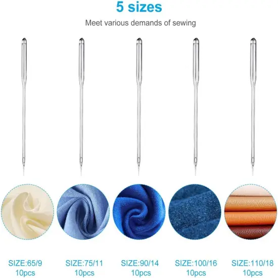 50PCS Sewing Machine Needles, Universal Sewing Needles for Singer, Brother, Bernina, Kenmore, Janome, Schmetz, Easy Thread with 2PCS Needle Threaders, Size 9 11 14 16 18 {3}