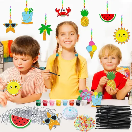 30 Set Summer Window Art Suncatchers Kits Summer Beach Fruit DIY Suncatchers Craft Kits Make Your Own Paint Ornaments for Boys Girls Craft Painting Art Activity {5}