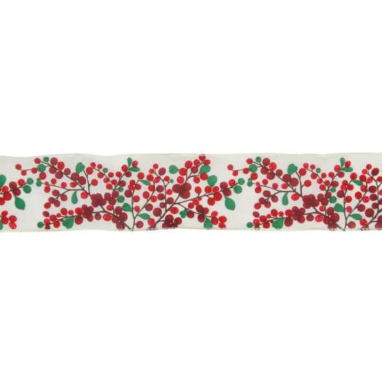 Northlight Red Berries on Branches Christmas Wired Craft Ribbon 2.5" x 16 Yards {1}