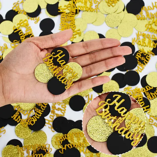 200Pcs Happy Birthday Confetti Glitter Gold and Black Circle Dots Confetti Table confetti For Birthday party Halloween Bachelorette Wedding Baby Shower Decorations {3}
