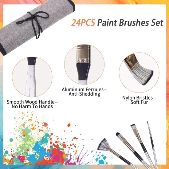 24 Pcs Acrylic Paint Brush Set, Oil Painting Brushes with Flat, Filbert, Fan, Liner, Round, Angle Shapes, Professional Artist Paint Brushes Set for, Watercolor, Acrylic Canvas Painting, Body Painting {4}