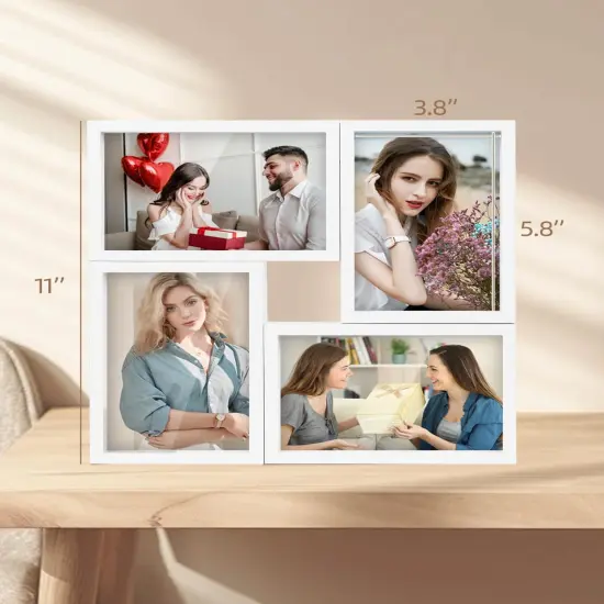 4x6 Picture Frames Collage, Collage Frame Wall Decor Display Four 4x6 Family Photos, Glass Front, Wall Hanging or Tabletop, White {3}