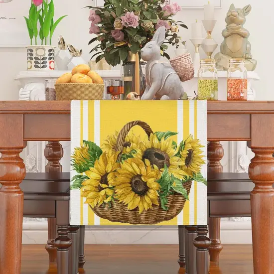 Linen Sunflower Fall Table Runner Farmhouse Sunshine 72 Inches Long Farmhouse Spring Summer Autumn Fall Home Kitchen Dinging Room Table Decoration 13x72 Inch {3}