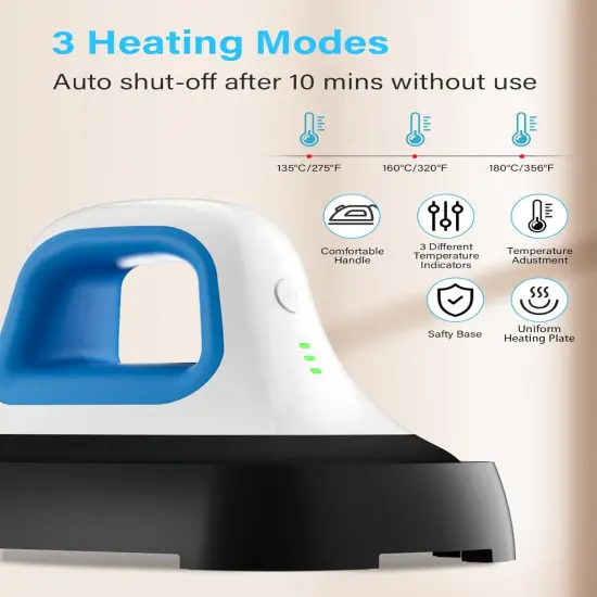 Mini Heat Press - 7"x 3.8" Transfer Machine Small Hand held Iron Press Heat for Tshirt and HTV Vinyl Projects,Easy Temperature Control with Safety Base & Auto-Off Feature(Blue) {4}