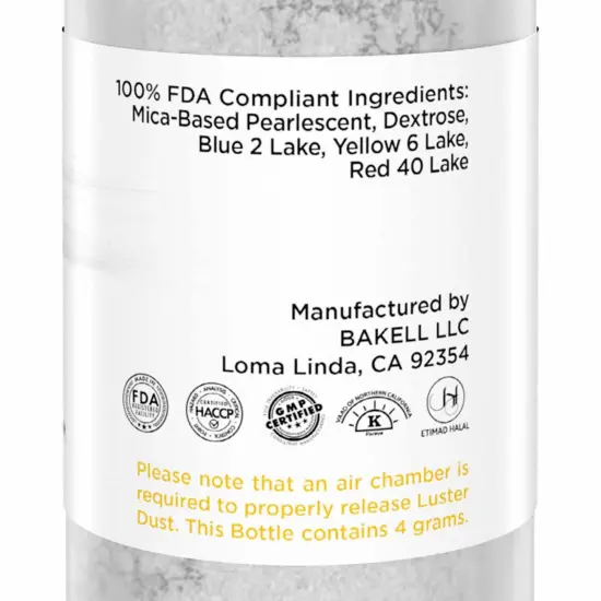 Bakell - Nu Silver Luster Dust (4g, 1x Pump) Edible Vegan Dust & Paint for Baking, Desserts and Beverages {6}
