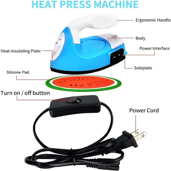 Mini Heat Press Iron Machine,Portable Mini Electric Iron,Small Heat Press Iron,Mini Iron Press for Clothes Shoes Bags Hats,Iron Press Machine for Heating Transfer,Silicone Pad Included (Blue) {3}