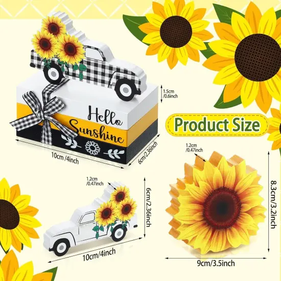 5 Pcs Sunflower Table Decorations Summer Tiered Tray Decor Mini Wooden Decorative Books Stack with Twine with Wood Truck Sign for Home Kitchen Shelf Tabletop Centerpieces {2}
