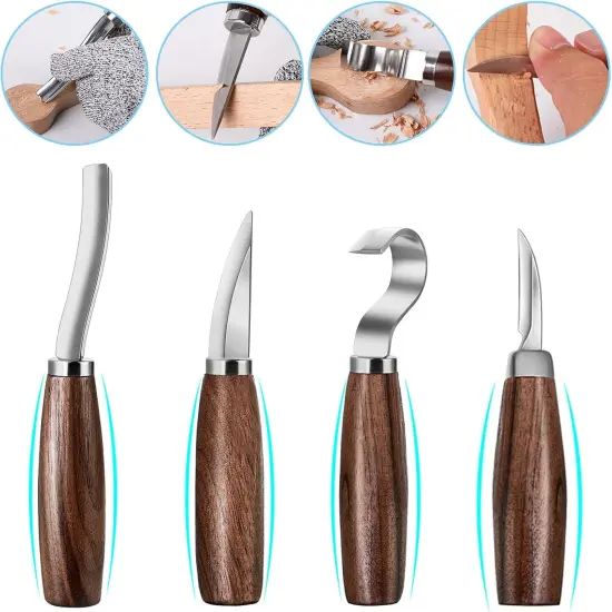 Wood Carving Tools Set,Detail and Hook Carving Knife Kit for Beginners,Trimming Knife for Spoon Bowl Cup Woodwork,Round handle design and 6pcs SK2 Carbon Steel Wood Carving Knives（10pcs） {2}