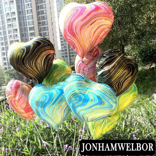 20Pcs 18 inch Marble Black Foil Mylar Heart Shape Balloons Decorations Valentines Birthday Wedding Baby Shower Party (Marble Black) {4}