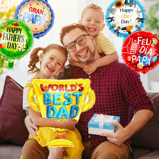 15Pcs Happy Fathers Day Balloons Party Decorations, 18 inch Feliz Dia PaPa Foil Balloons, Worlds Best Dad Balloons for Father's Day Party Birthday Decorations Supplies {5}