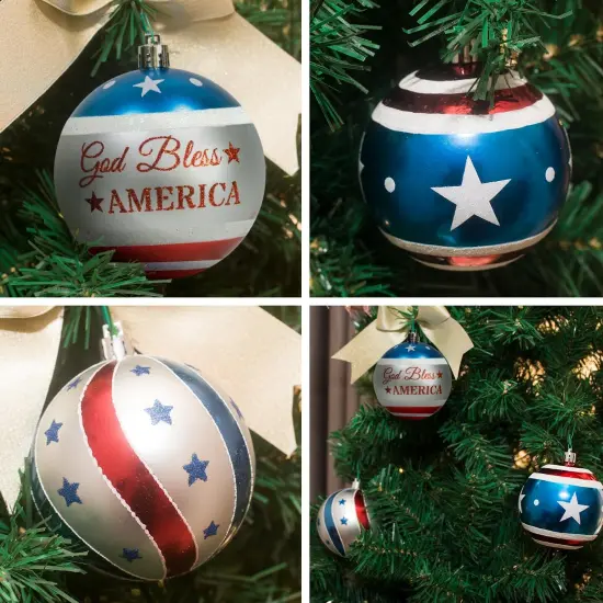 Large Patriotic Ball Ornaments 12pcs American Flag Decorations for Veterans Day {2}