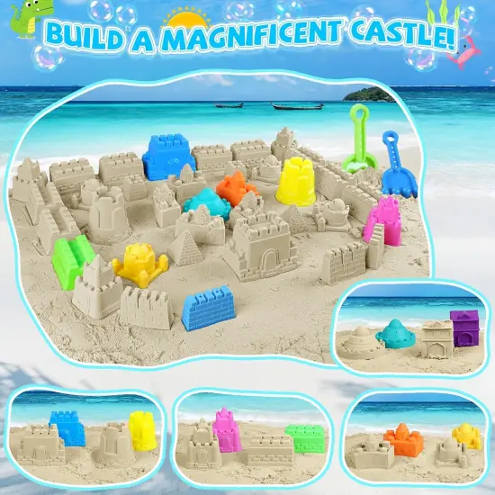 Summer Beach Toys, 40Pcs Sand Toys for Toddlers 1-3 with Sand Construction Vehicles Set, Collapsible Sand Bucket {4}